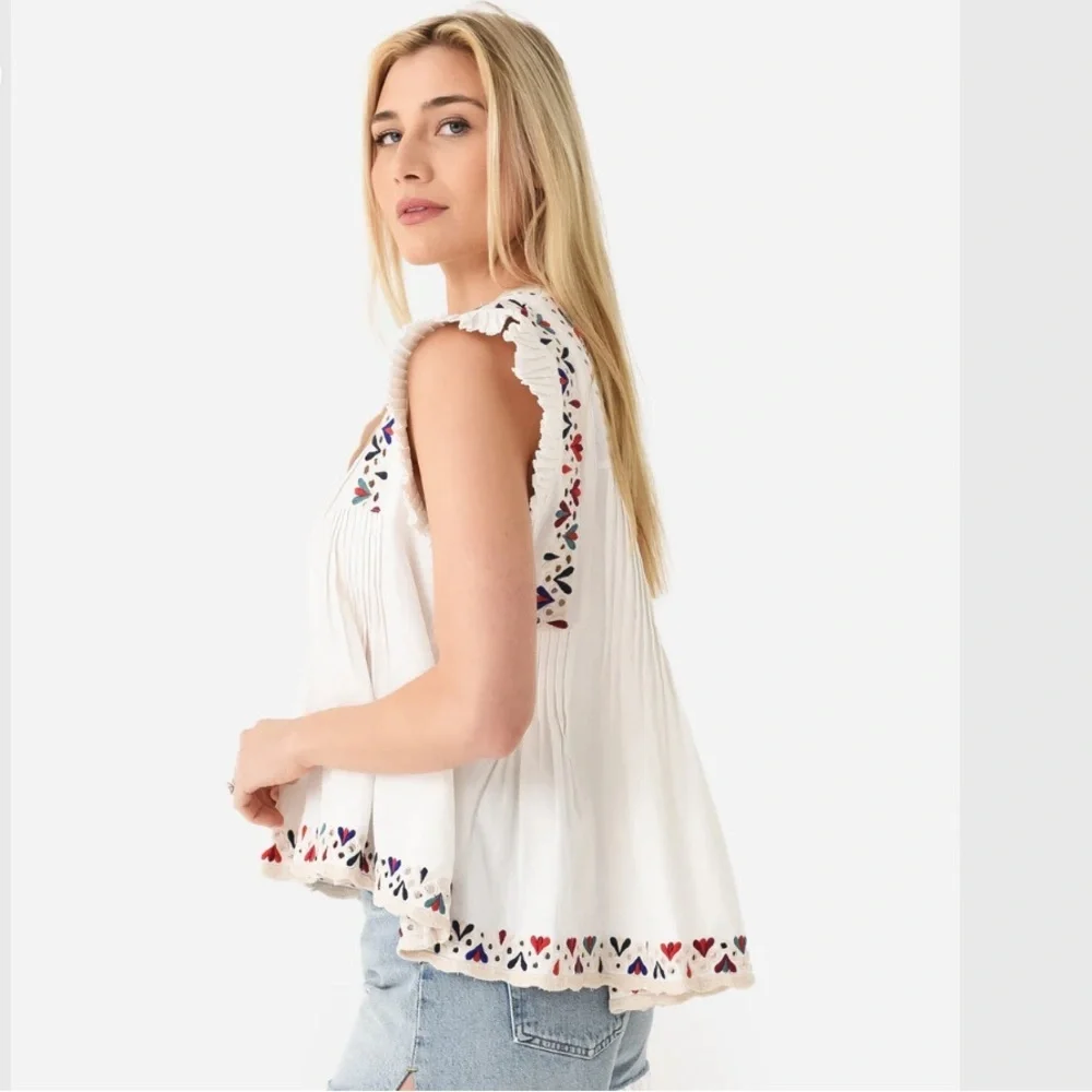 NWT Sea New York Alicia Embroidered Flutter Sleeve Cotton Linen Top Cream L - Picture 4 of 8